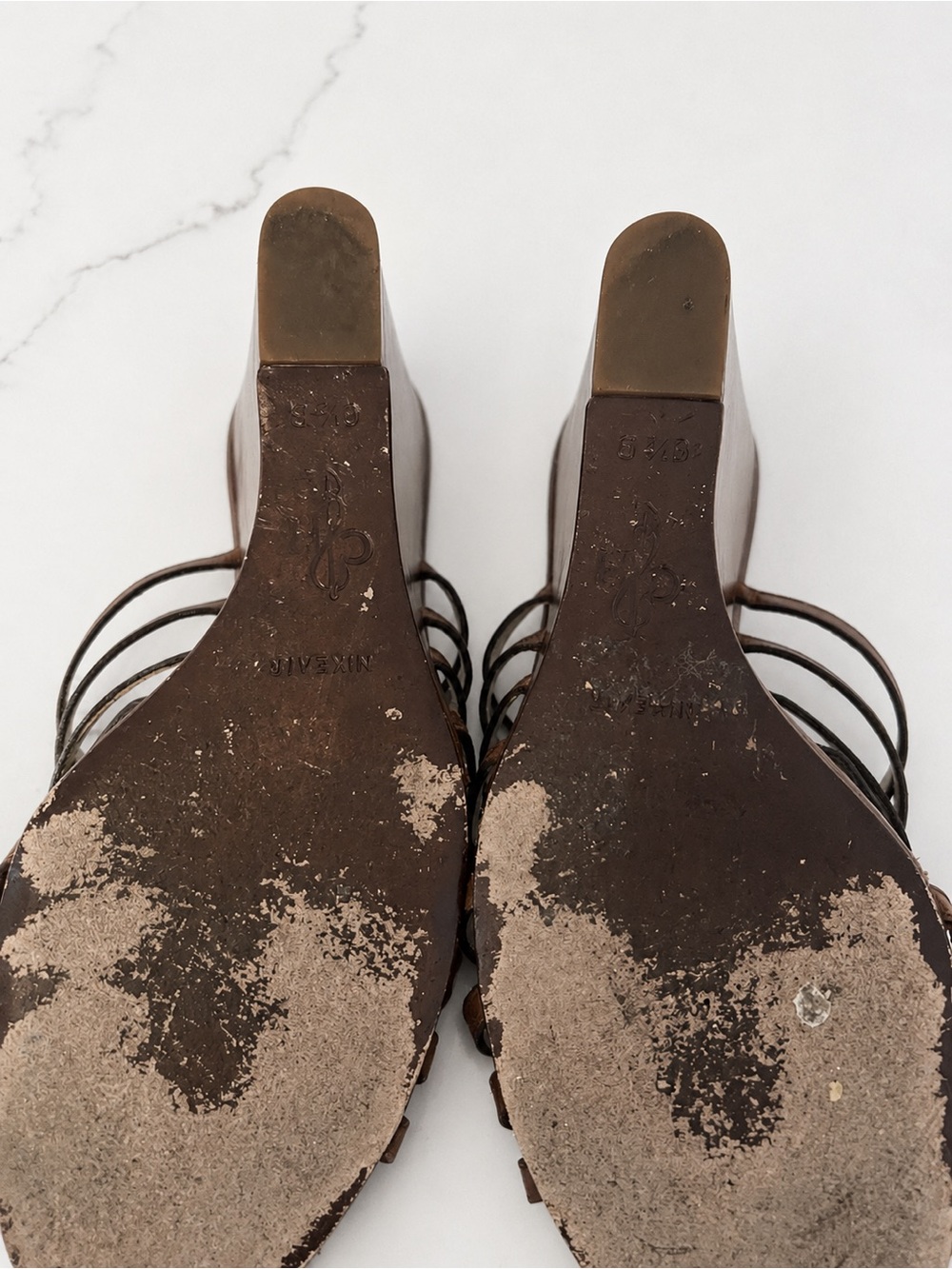 Cole Haan Brown Woven Leather Wedge Mules - Picture 4 of 5